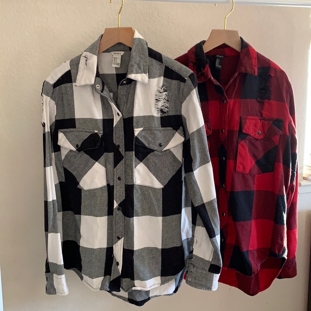 2 Distress Buffalo Plaid Flannel